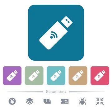 Wireless usb stick flat icons on color rounded square backgrounds Stock Illustration