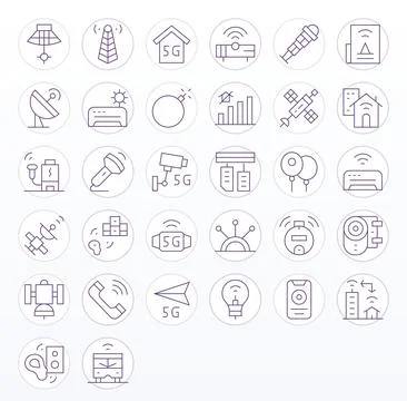 Wireless Vector Graphics featuring 32 Thin Line Editable 256x256 Designs Stock Illustration