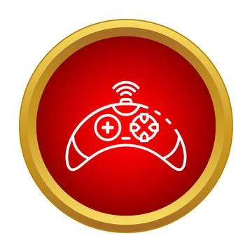 Wireless video game controller icon inside a red badge Stock Illustration