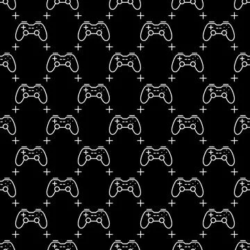 Wireless Video Game Controller vector Gamepad black seamless pattern in out.. Illustrazione stock