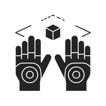 Wireless virtual reality gloves black glyph icon. Virtual reality experience. Stock Illustration