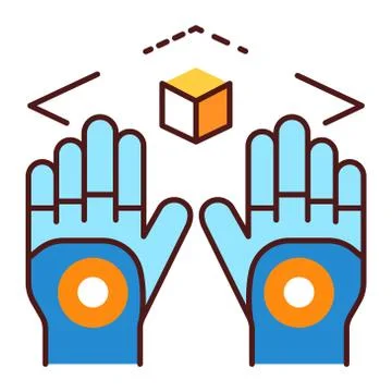 Wireless virtual reality gloves color line icon. Virtual reality experience.  Stock Illustration