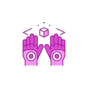Wireless virtual reality gloves color line icon. Virtual reality experience. Stock Illustration