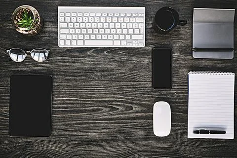The wireless way to work. High angle shot of a variety of wireless devices on a Stock Photos
