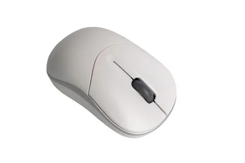 Wireless white computer mouse with scroll wheel on transparent background for Stock Photos
