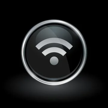 Wireless wifi icon inside round silver and black emblem Stock Illustration