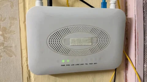 Wireless WiFi Router Installed On Wall With Fiber Optic Internet Network Stock Footage 340956732