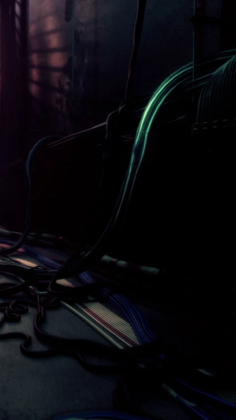 Wires and cables on the ground during a late night setup for a performance Stock Footage 337969301