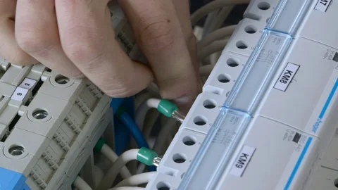 Wires connection into the electrical switchboard Video stock 70059506