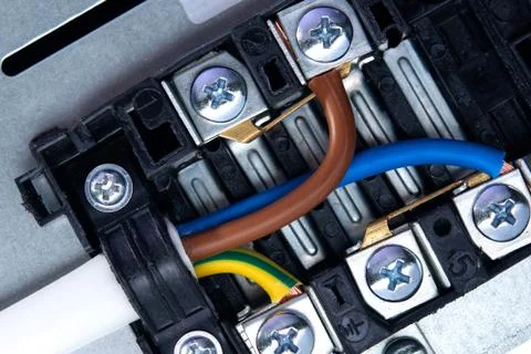 Wires in the electrical terminal Foto stock