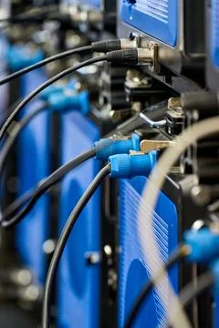 Wires inserted into computer equipment Stock Photos