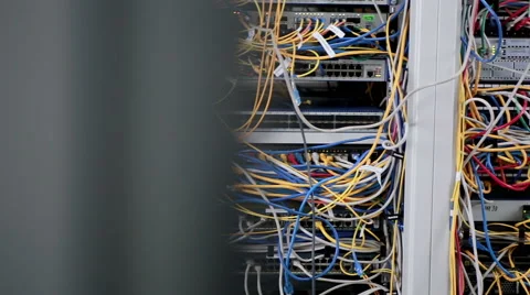 Wires inside Supercomputer. Render Farm Stock Footage