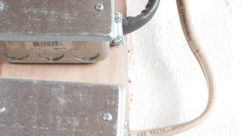 Wires Leading Into Metal Electrical Boxes CLOSE UP SLIDE UP Stock-Footage 104874564