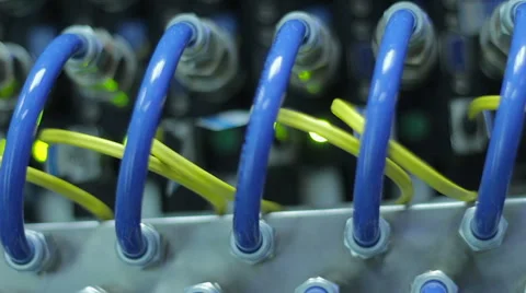 Wires, lightbulbs and computer parts in render farm Stock Footage 59791983
