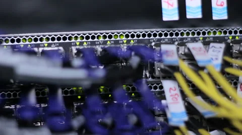 Wires, lightbulbs and computer parts in render farm Stock Footage 59792130