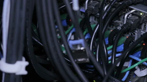 Wires, lightbulbs and computer parts in render farm Stock-Footage 59792301
