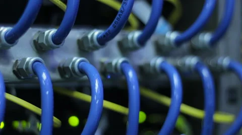 Wires, lightbulbs and computer parts in render farm Stock Footage 59793939