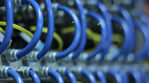 Wires, lightbulbs and computer parts in render farm Stock Footage 59794050
