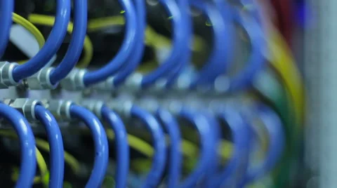 Wires, lightbulbs and computer parts in render farm Stock Footage 59794064