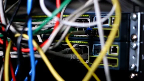Wires plugged into a network connector Stock Footage 94379790