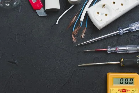 Wires screwdrivers multimeter Stock Photos