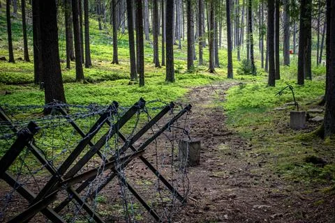 Wires. Second World War bunkers near Cesky Krumlov. Czech Republic. Stock Photos