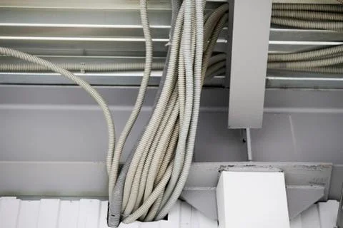 Wiring from the ceiling, Ceiling frame made of metal profile Stock Photos