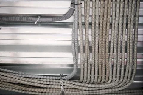 Wiring from the ceiling, Ceiling frame made of metal profile Stock Photos