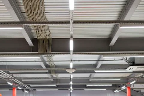 Wiring from the ceiling, Ceiling frame made of metal profile Stock Photos