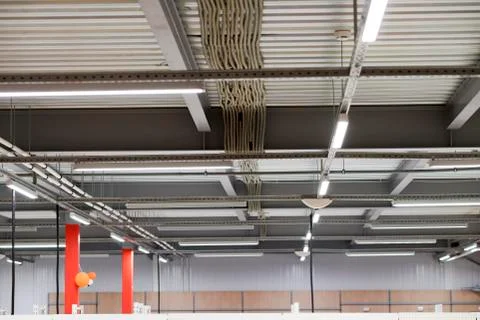 Wiring from the ceiling, Ceiling frame made of metal profile Stock Photos