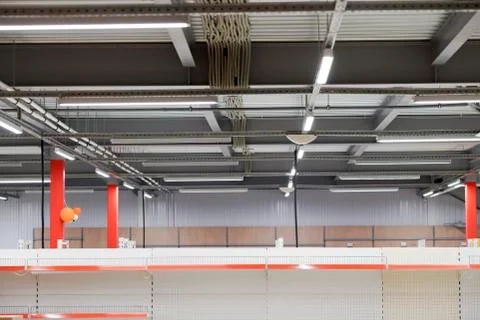 Wiring from the ceiling, Ceiling frame made of metal profile Stock Photos