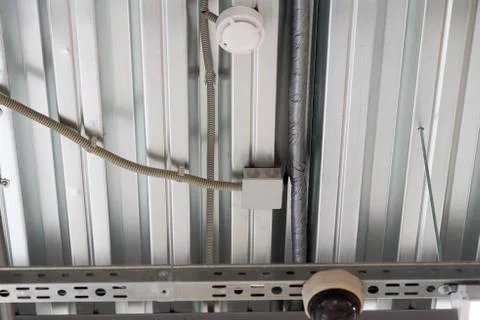 Wiring from the ceiling, Ceiling frame made of metal profile Stock Photos