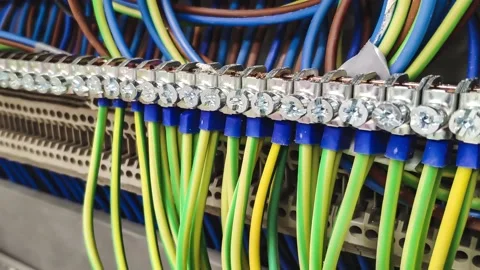Wiring connections inside electrical panel Stock Footage 157586528