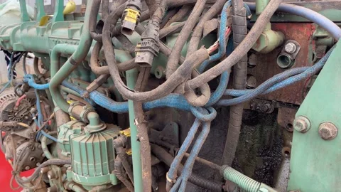 The wiring loom on the side of an engine... | Stock Video | Pond5