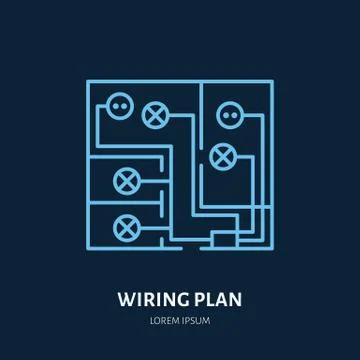 Wiring plan flat line icon. Vector sign of electrical service, electricity Illustrazione stock