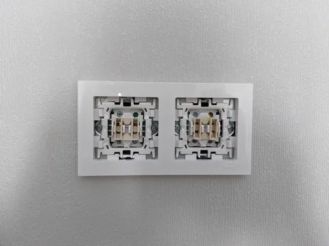 Wiring in the wall of a new house Stock Photos