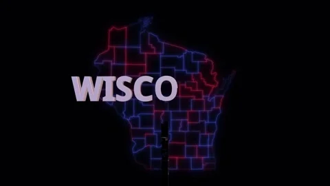 Wisconsin 3d name over red blue county map seamless loop 스톡 동영상 343867237