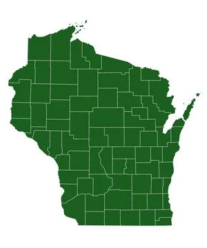 Wisconsin administrative map. counties map of Wisconsin, blank Map, empty m.. Stock Illustration