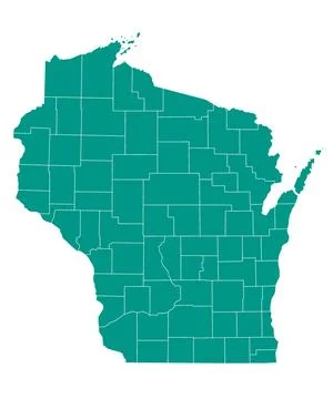 Wisconsin administrative map. counties map of Wisconsin, blank Map, empty m.. Stock Illustration