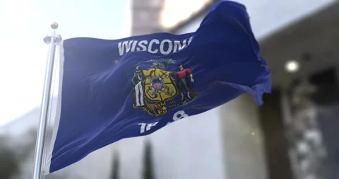 Wisconsin flag waving-seamless-loop-4k-60fps Stock Footage 345515804