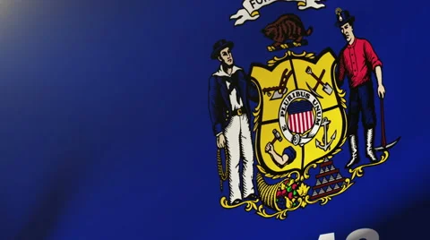Wisconsin flag waving in the wind. Looping sun rises style.  Animation loop Stock-Footage 48220643