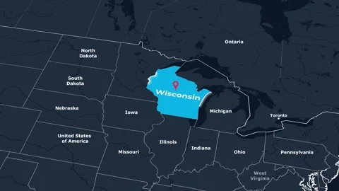 Wisconsin Map Animation Locator Zoom 4K Motion Graphic Stock Footage 342987953