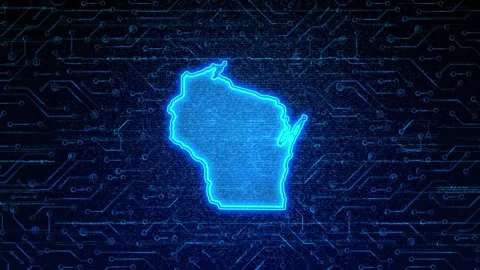 Wisconsin Map Digital Technology Opener Stock Footage 335475914
