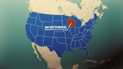Wisconsin Map Highlight USA 3D Political Globe Animation Stock Footage 314062930