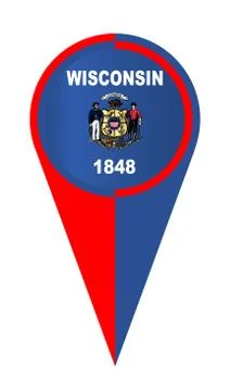 Wisconsin Map Pointer Location Flag Stock Illustration