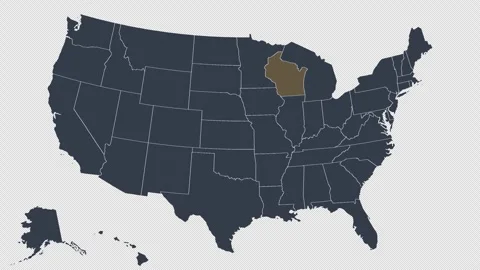 Wisconsin Pulsing on US Election Map Animation Seamless Loop Alpha Channel 4K Видео 341308172