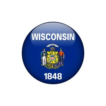 Wisconsin Round Circle Button Flag of the US States Vector Template Stock Illustration