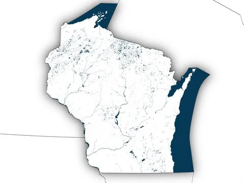 Wisconsin shape with state borders, white map 스톡 일러스트