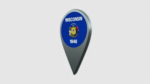 Wisconsin State Flag Location Map Marker Pin With Alpha Channel Looped Stock Footage 239463307