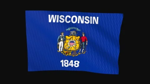 Wisconsin state flag waving on black background seamless loop Stock Footage 344678441